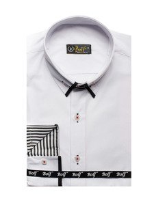 Мъжка елегантна риза с дълъг ръкав бяло-черна Bolf 1747