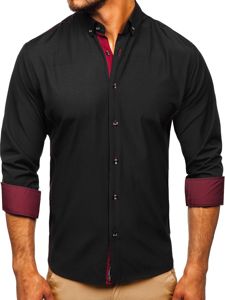 Мъжка елегантна риза с дълъг ръкав в черно и бордо Bolf 5722-1