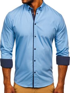 Мъжка елегантна риза с дълъг ръкав небесносиня Bolf 7724