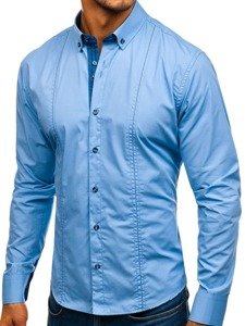 Мъжка елегантна риза с дълъг ръкав небесносиня Bolf 8822