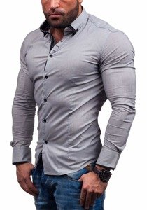 Мъжка елегантна риза с дълъг ръкав сива Bolf 7188