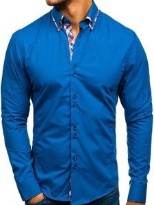 Мъжка елегантна риза с дълъг ръкав синя Bolf 4704-1