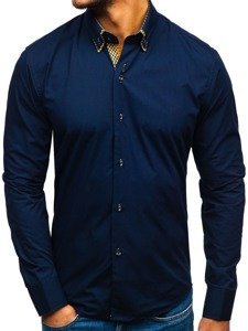 Мъжка елегантна риза с дълъг ръкав тъмносиня Bolf 4708