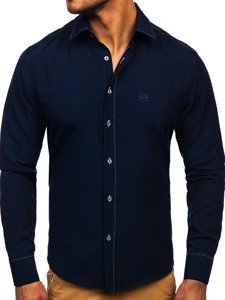 Мъжка елегантна риза с дълъг ръкав тъмносиня Bolf 4719
