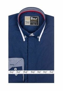 Мъжка елегантна риза с дълъг ръкав тъмносиня Bolf 6857