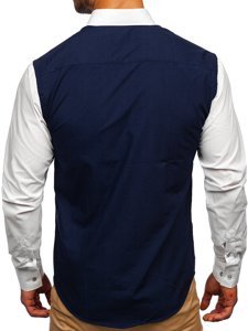 Мъжка елегантна риза с дълъг ръкав тъмносиня Bolf 6919