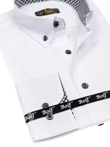 Мъжка елегантна риза с дълъг ръкав цвят бяла Bolf 4711