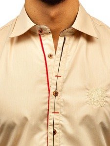 Мъжка елегантна риза с дълъг ръкав цвят камел Bolf 1769