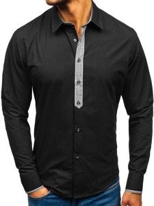 Мъжка елегантна риза с дълъг ръкав черна Bolf 0939