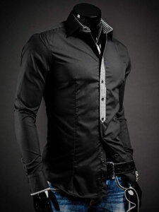 Мъжка елегантна риза с дълъг ръкав черна Bolf 0939