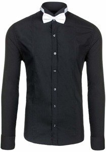 Мъжка елегантна риза с дълъг ръкав черна Bolf 4702-A папионка+ копчета за ръкавели