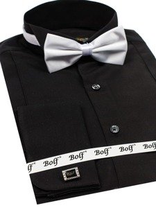 Мъжка елегантна риза с дълъг ръкав черна Bolf 4702-A папионка+ копчета за ръкавели