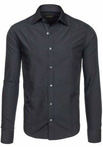 Мъжка елегантна риза с дълъг ръкав черна Bolf 4705G