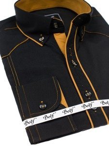 Мъжка елегантна риза с дълъг ръкав черна Bolf 4777