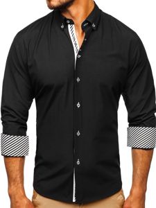 Мъжка елегантна риза с дълъг ръкав черна Bolf 5796