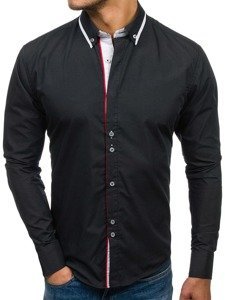 Мъжка елегантна риза с дълъг ръкав черна Bolf 6857
