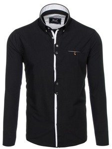 Мъжка елегантна риза с дълъг ръкав черна Bolf 7720