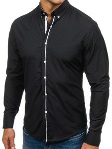 Мъжка елегантна риза с дълъг ръкав черна Bolf 7726