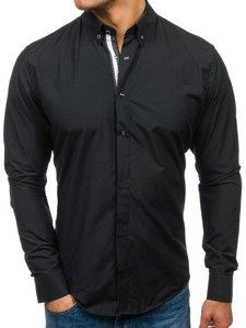 Мъжка елегантна риза с дълъг ръкав черна Bolf 7727
