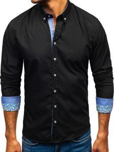 Мъжка елегантна риза с дълъг ръкав черна Bolf 8838