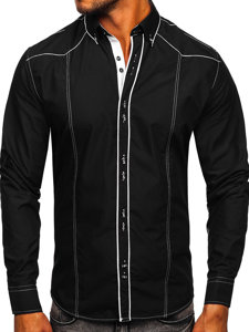 Мъжка елегантна риза с дълъг ръкав черно-бяла Bolf 4777