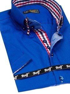 Мъжка елегантна риза с къс ръкав метличиносиня Bolf 3507