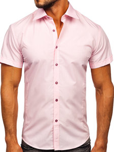 Мъжка елегантна риза с къс ръкав розова Bolf 7501