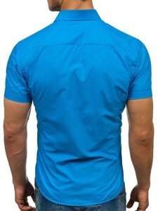 Мъжка елегантна риза с къс ръкав цвят тюркоаз Bolf 7501