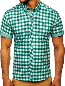 Мъжка карирана риза с къс ръкав зелена Bolf 6522