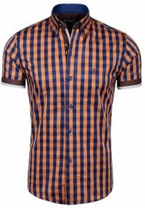 Мъжка карирана риза с къс ръкав кафява Bolf 4508
