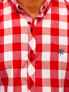 Мъжка карирана риза с къс ръкав червена Bolf 6522