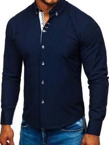 Мъжка риза елегантна с дълъг ръкав тъмносиня Bolf 5796-1