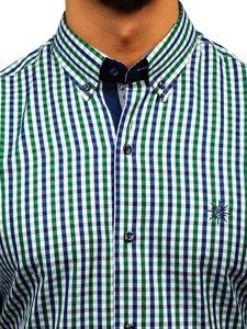 Мъжка риза на каре виши с дълъг ръкав зелено и тъмносиньо Bolf 4712