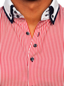 Мъжка риза с контрастна яка и дълъг ръкав бордо Bolf 0909