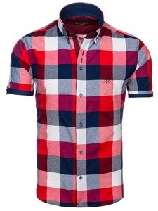 Мъжка риза с къс ръкав цвят бордо Bolf 5532
