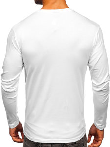 Мъжка тениска с дълъг ръкав без принт бяла Bolf 1209