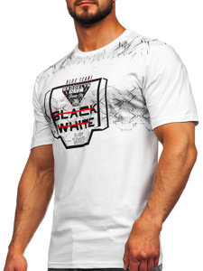 Мъжка тениска с принт бяла Bolf 14207