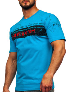 Мъжка тениска с принт цвят тюркоаз Bolf 14204