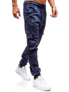 Мъжки джогър панталони с карго джобове сини Bolf 0404