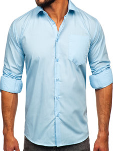Небесносиня мъжка елегантна риза с дълъг ръкав Bolf M14