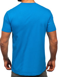 Небесносиня памучна мъжка тениска с принт Bolf 14759