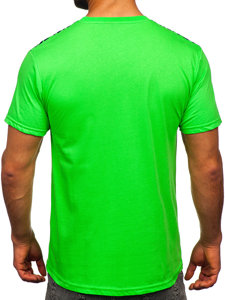 Памучна мъжка тениска с принт в цвят зелен неон Bolf 14720