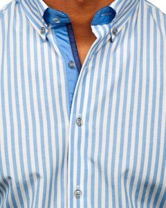 Светлосиня мъжка риза на райета с дълъг ръкав Bolf 20704
