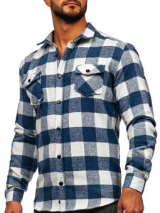 Синя мъжка елегантна бархетна риза с дълъг ръкав Bolf 20723