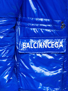Турско синьо капитонирано зимно дамско яке с качулка Bolf B9570