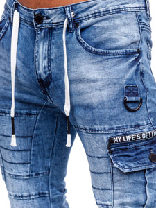 Тъмносини дънкови мъжки панталони тип джогъри с карго джобове slim fit Bolf E9652
