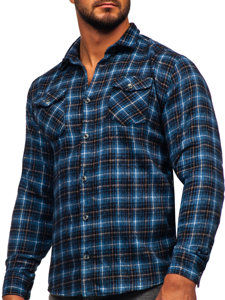 Тъмносиня мъжка бархетна риза с дълъг ръкав Bolf 20731-2