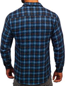 Тъмносиня мъжка бархетна риза с дълъг ръкав Bolf 20731-2
