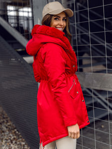 Червена дамска зимна парка с качулка Bolf 5M762