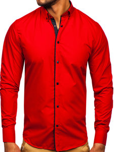 Червена мъжка елегантна риза с дълъг ръкав Bolf 7724-1